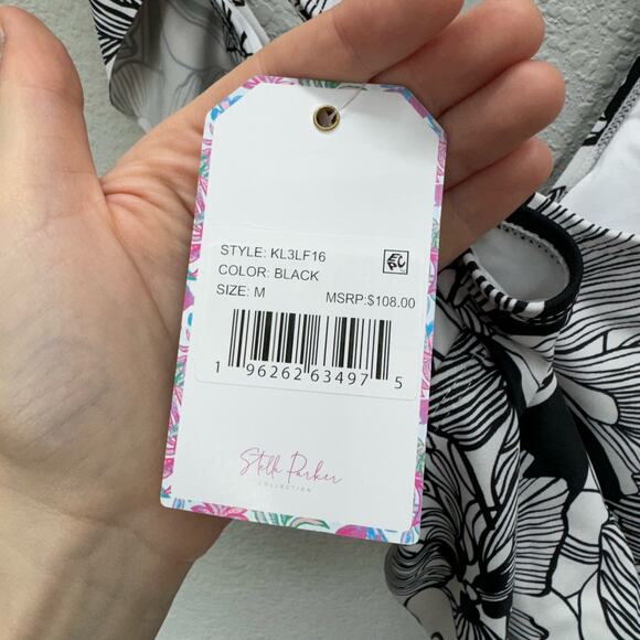 Stella Parker Swimsuit Women's Size M Black White Floral One Piece Vaca New - Picture 4 of 5